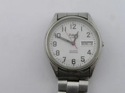 Vintage Pulsar Railroad Approved Watch Day/Date w/ Band Y148-7009 Working - Image 1 of 4