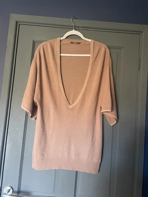 Reiss Size M Lambswool/angora/cashmere Mix Deep V-neck Jumper Light Brown - Image 1 of 4