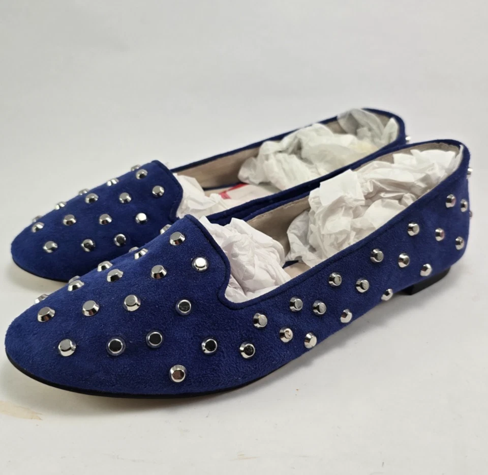 Michael Kors Mujer Ballet Planos Sin Cordones Talla 6 Mediano Azul Gamuza Plateado Tachuelas Foto 1 de 4