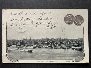 Tarjeta postal moneda vintage en relieve de Saint John New Brunswick Canadá T13 - Imagen 1 de 2