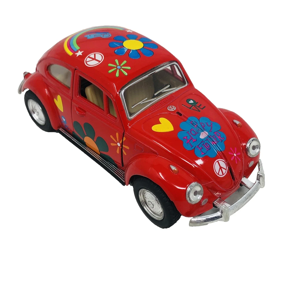 VW Volkswagen Beetle Kinsmart 1:24 отдельный автомобиль тянуть назад хиппи цветок питания - Изображение 1 из 4