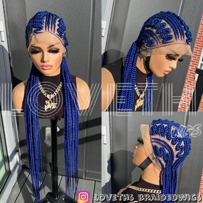 Se envía al día siguiente (ENVÍO 2 DÍAS) Peluca trenzada de encaje completo Cornrow, trenza negra sin nudos Foto 1 de 4