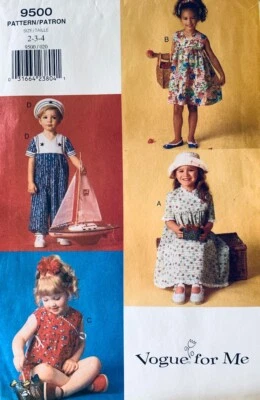 Vogue Pattern 9500 | Toddlers Dress, Jumpsuit, Romper & Hats | Sizes 2 3 4 - Image 1 of 4