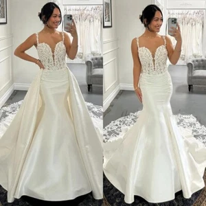 Abiti da sposa treno staccabile champagne sirena spalle scoperte pizzo abito da sposa - Foto 1 di 9