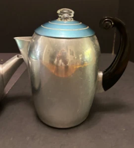 Wear Ever Aluminium Vintage 8 Tassen PERKOLATOR blauer Deckel 37988 Herdplatte komplett - Bild 1 von 14