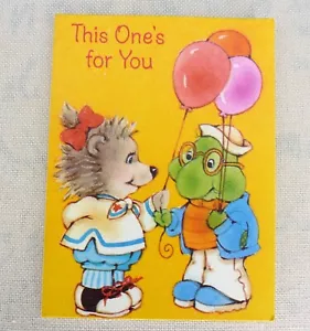 Vintage American Greetings Blanko Karte Igel Frosch Luftballons Freunde - unbenutzt - Bild 1 von 3