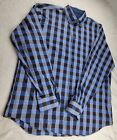 Men's Bugatchi Classic Fit Button Down Blue Checked Pattern Lomg Sleeve Xl Shirt