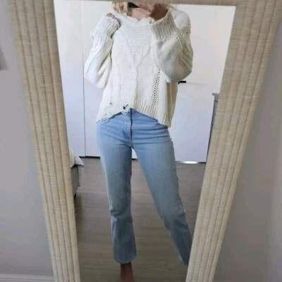 Suéter Wildfox Waldorf Envejecido Gran Tamaño Slouchy Tejido con Cable Crema Talla M Foto 1 de 4