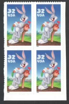 Block OF 4 UnUsed US Postage 32 Cent Stamps Bugs Bunny Warner Bros. - Image 1 of 2