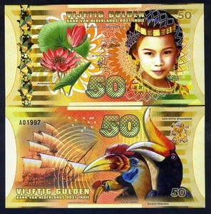 Netherlands Indies (Indonesia), 50 Gulden, 2016, Polymer, UNC - Girl, Sailboat F - Picture 1 of 1