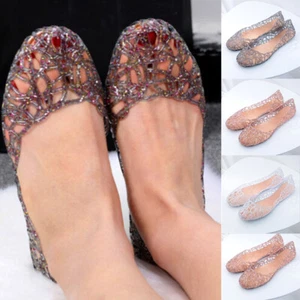 Jelly Shoes Beach On Out Crystal Hollow Slip Women Sandals Flats  Ladies  Summer - Picture 1 of 19
