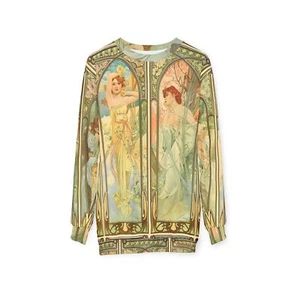 Felpa maglietta Alphonse Mucha The Times of Day iconica stampa fine art nouveau - Foto 1 di 37