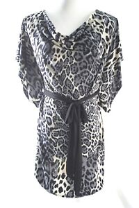FRESH OF LA Top Tunic Black Size S Cheetah Print Stretch  Bat wing sleeves belt