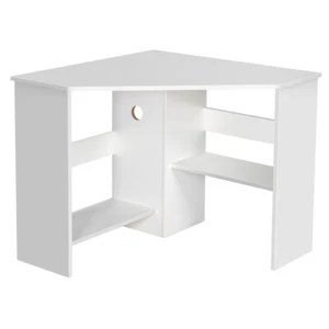 Corner Home Office Computer Desk Triangle Writing Workstation W/ Storage Shelves - Picture 1 of 11