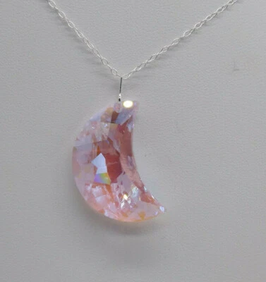 Сделано с серебро Swarovski кристалл розалина синий AB 30 мм Луна ожерелье - Изображение 1 из 3