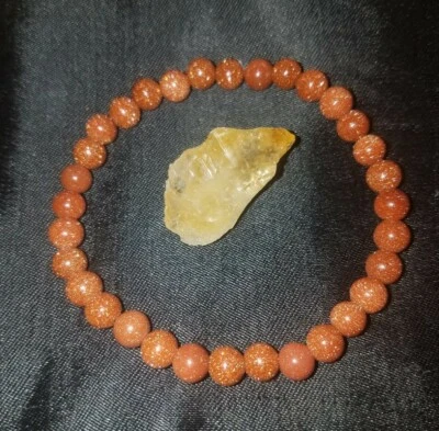 Supercharged Goldstone 6mm beads stretchy bracelet with Citrine Stone, Reiki! Foto 1 de 4