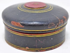 Antique Wooden Kum Kum Powder Tika Box Original Old Hand Carved Lacquer Painted - Picture 1 of 6