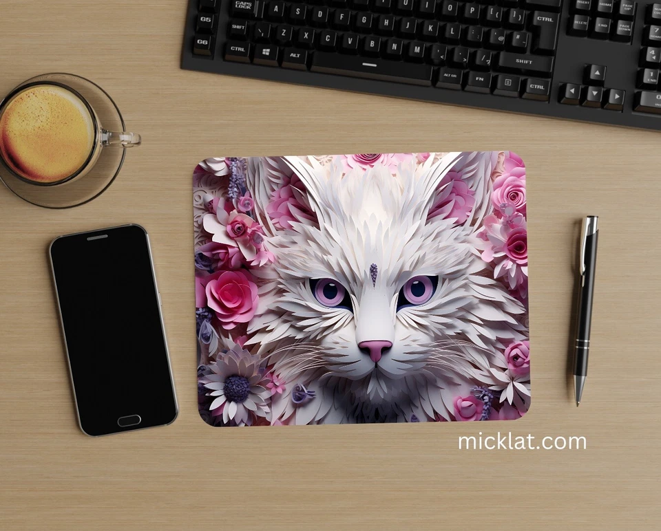 Mouse Pad  035 "White Cat" - Multicolor  MICKLAT Computer Gift Accessories - Image 1 of 1