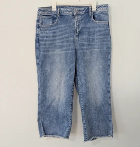 Jeans denim Chico's vita alta gamba dritta crop orlo grezzo lavaggio medio 3 16 - Foto 1 di 11