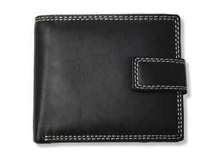 Ashfield Mens Black Genuine Leather Wallet With Coin Pocket Pouch & ID Window  - Picture 1 of 4