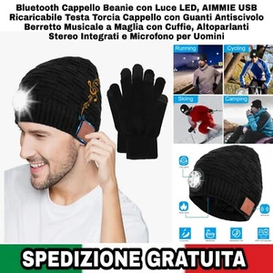 Bluetooth Cappello con Luce LED, USB Ricaricabile Testa Torcia. Con Guanti - Foto 1 di 15