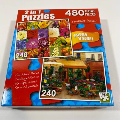 480 Piece 2-in-1 Jigsaw Puzzles Summer Flower Collage & Flower Market - NEW - Image 1 of 4