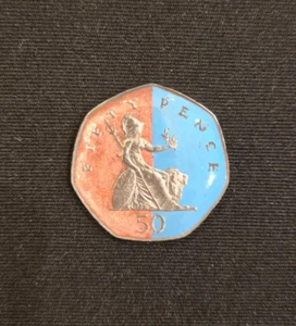 Hand-Painted Britannia 1997 50p Coin –Unique Enamel Art–Rare Collectible - Picture 1 of 4