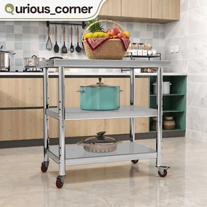 36"x24" Stainless Steel Rolling Work Table 3 Tier Adjustable Shelf Kitchen Prep - Picture 1 of 11