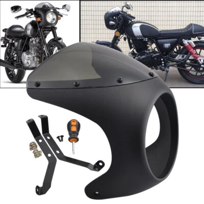 Universal Motorcycle 7" Round Cafe Racer Headlight Fairing Windshield Windscreen - Image 1 of 4