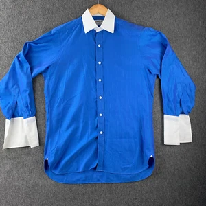 Turnbull Asser French Cuff Shirt Mens 15-38 Blue Contrast Collar Dress Shirt - Picture 1 of 13