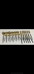 24 Piece Stainless Steel Cutlery Set, Black And Gold. - Picture 1 of 6