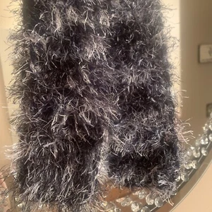 HANDMADE EYELASH YARN BOA SCARF -black Starry Night 3x40 Long Crochet Fur Soft - Picture 1 of 7