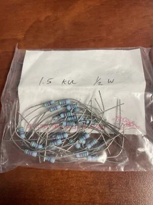 (25) 1.5K Ohm 1/2 Watt Metal Film Resisitors Bulk. - Picture 1 of 2