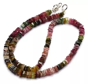 Natural Gem Brazil Tourmaline 5mm Size Smooth Square Heishi Beads Necklace 18" - Picture 1 of 4