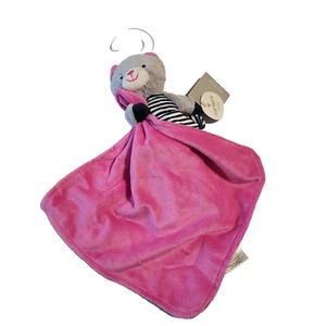 New Carter's pink lovey security blanket Kitty Cat in blue dress  stripes rattle - Picture 1 of 7