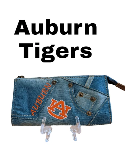 AUBURN UNIVERSITY AU Tigers Blue Jean Acordian Wallet Clutch Game Day** NEW** Cover