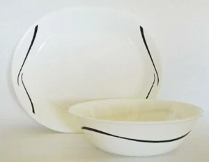 Corelle TWISTS & TURNS 12" Serving PLATTER or 1 QT BOWL *BLACK Simple Lines NEW - Picture 1 of 1