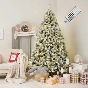 7.5ft Prelit Snow Flocked Artificial Holiday Christmas Tree with Remote (Upgrade - Picture 1 of 7
