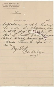 1898 GEORGE A. BYERS ARLINGTON TEXAS PUBLICATION The Journal Newspaper RARE!! - Picture 1 of 1