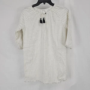 Poppet & Fox Girls Size 10 White With Navy Pinstripe Tassel Necktie Raw Hem - Picture 1 of 6