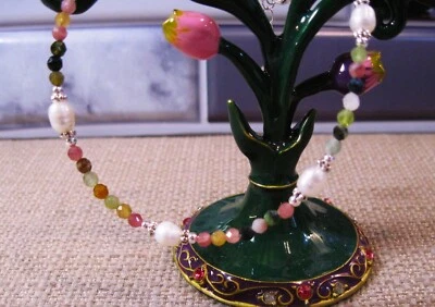 Bonito Brazalete Tobillera Plata Esterlina Facetada Turmalina y Perla Lote 124 S1 Foto 1 de 4