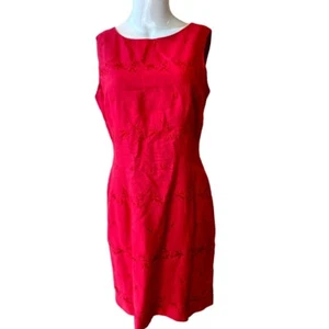 John Roberts Womens Sheath Midi Dress Sleeveless Embroidered Back Zip Red Size 8 - Picture 1 of 6