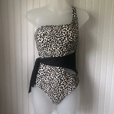 VINCE CAMUTO Retail $126 Tanzania Cheetah One-Shoulder Wrap Tie Swimsuit Size 4 - Image 1 of 4