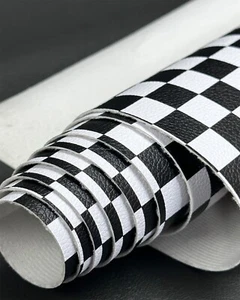 Classic TEXTURED Black & White CHECKERED Faux Leather Waterproof Vinyl SBY - Picture 1 of 14