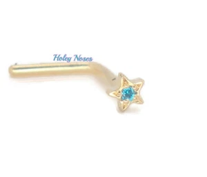 18ct Yellow Gold gem set Star Nose Stud Ring Pin Bone Swiss Blue CZ - Picture 1 of 5