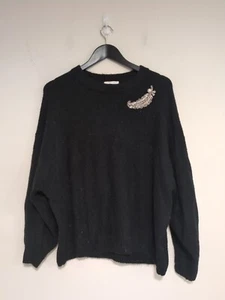 H&M HM Jumper Sweater Black Rhinestone Pearl Beaded Applique Size XL - Picture 1 of 7