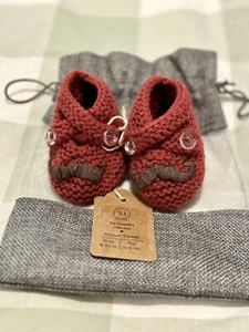 Crocheted Baby Booties With Mustache Detail- Fun And Edgy - Picture 1 of 2