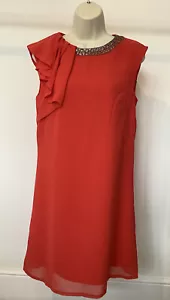 Little Mistress Bright Orange Red Neck Frill Shift Dress - Size 10 - BNWT - Picture 1 of 6