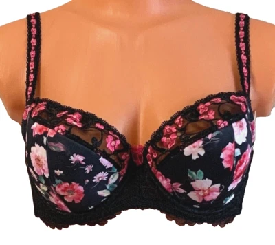Kris Line Sicilia Bügel-BH Gr.75D UK 34D Wattiert Bestickt Spitze Pink Schwarz - Bild 1 von 4