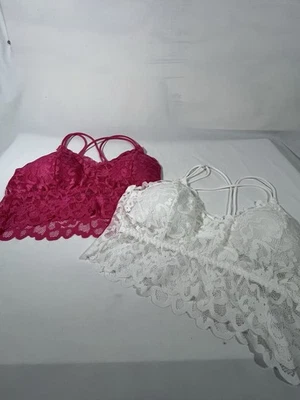 蕾丝胸罩 2 件套女式手镯粉色和白色 XL A-C 杯新品 — 第 1/4 张图片